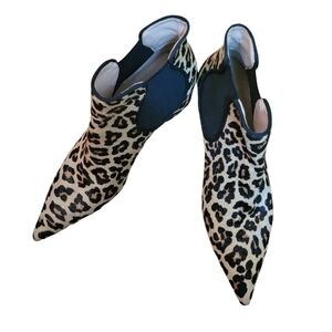 Zara Chunky Heel Calf hair Leopard ankle pull on Bootie Boho Western Cowboy